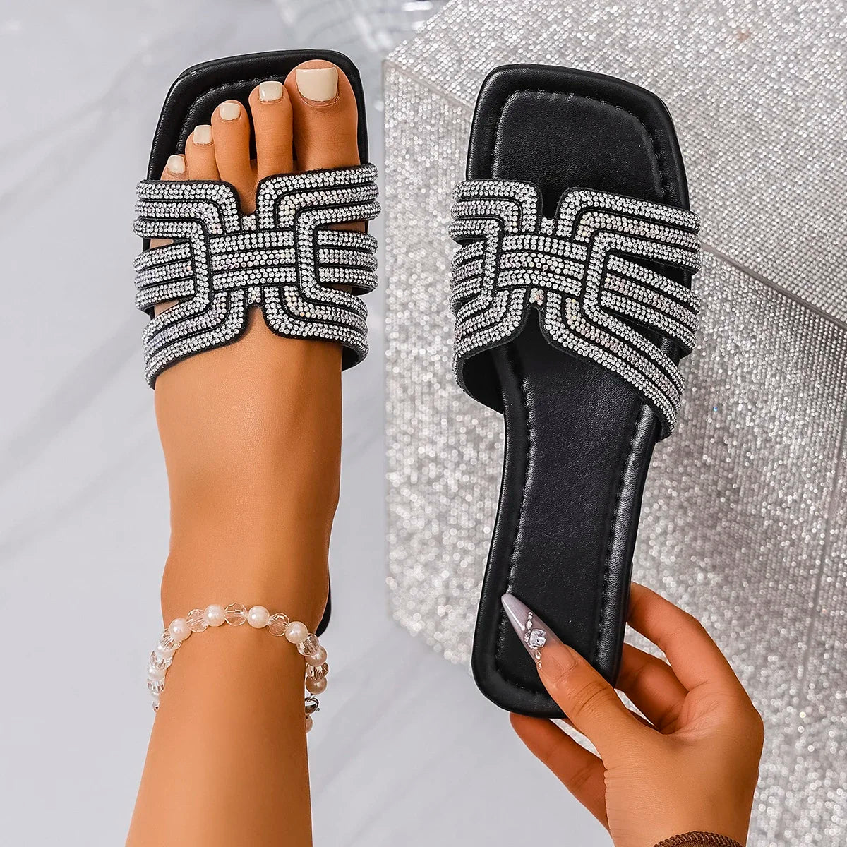 Women Lightweight Fashion Square Toe Flat Hee Sandals