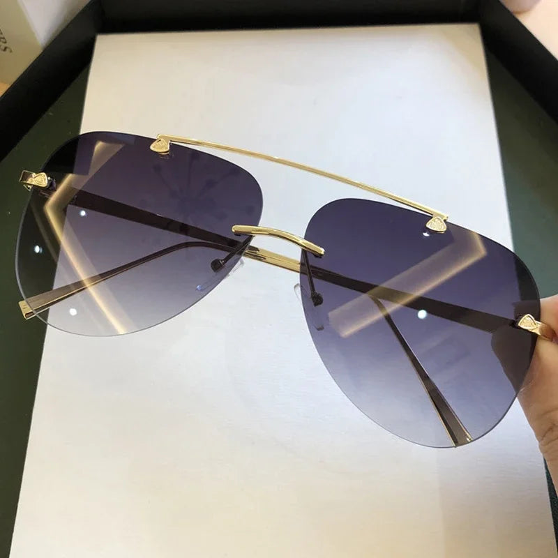 Vintage Rimless Alloy Aviation Pilot Sunglasses for Men and Women