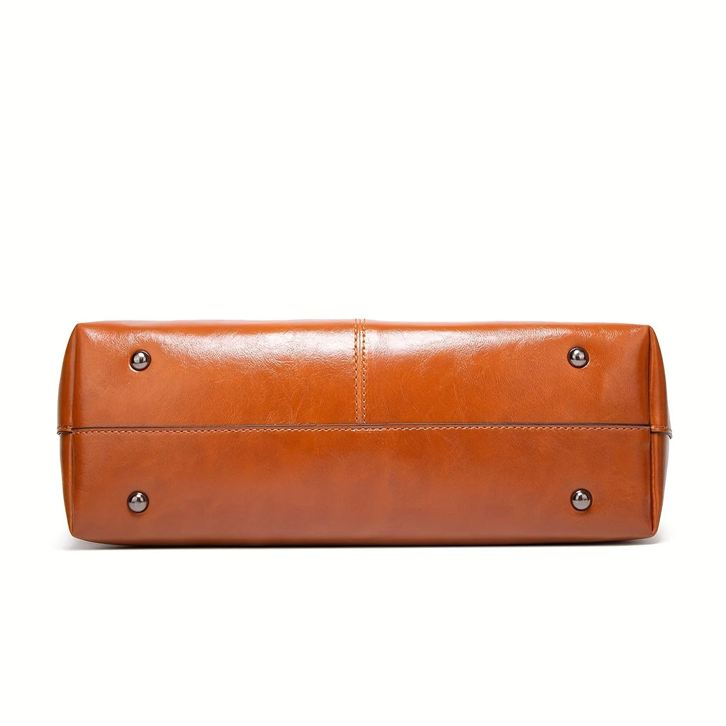 New European and American Fashion Large Capacity Oil Wax Skin Shoulder Bag for Women's Handheld Tote Bag Cross border Manufactur