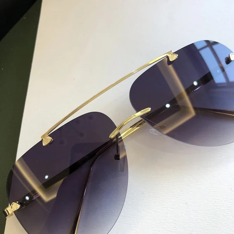 Vintage Rimless Alloy Aviation Pilot Sunglasses for Men and Women