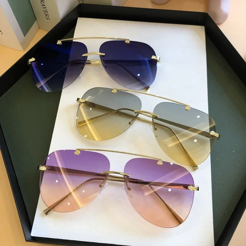 Vintage Rimless Alloy Aviation Pilot Sunglasses for Men and Women