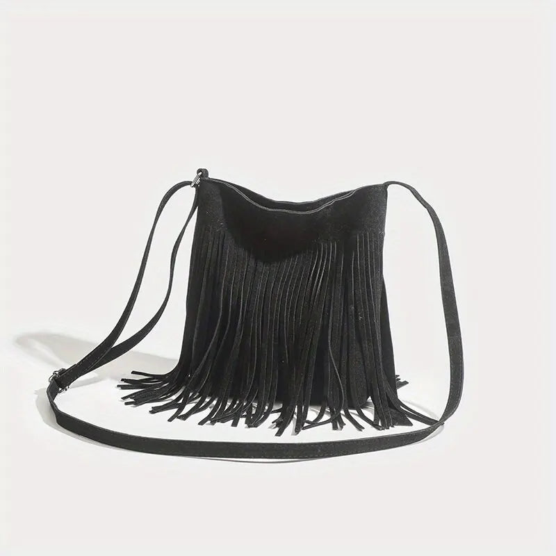 Boho Style Tassel Crossbody Vintage Suede Shoulder Bag Casual Fringe Messenger Bag For Women
