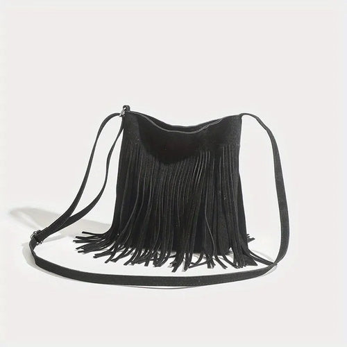 Boho Style Tassel Crossbody Vintage Suede Shoulder Bag Casual Fringe Messenger Bag For Women